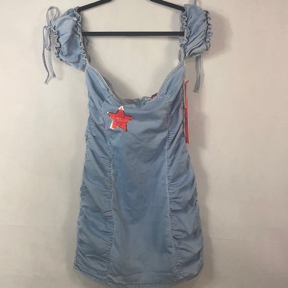 Ruched Denim Mini Dress - Picture 3 of 7